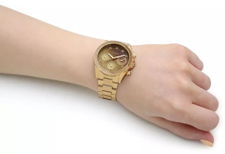  Shop Authentic Guess Sol Chronograph Gold Dial Gold Steel Strap Watch For Women - GW0483L2 - Luxxuri