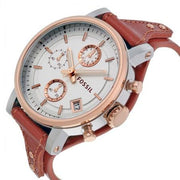  Shop Authentic Fossil Boyfriend Chronograph White Dial Brown Leather Strap Watch for Women - ES3837 - Luxxuri