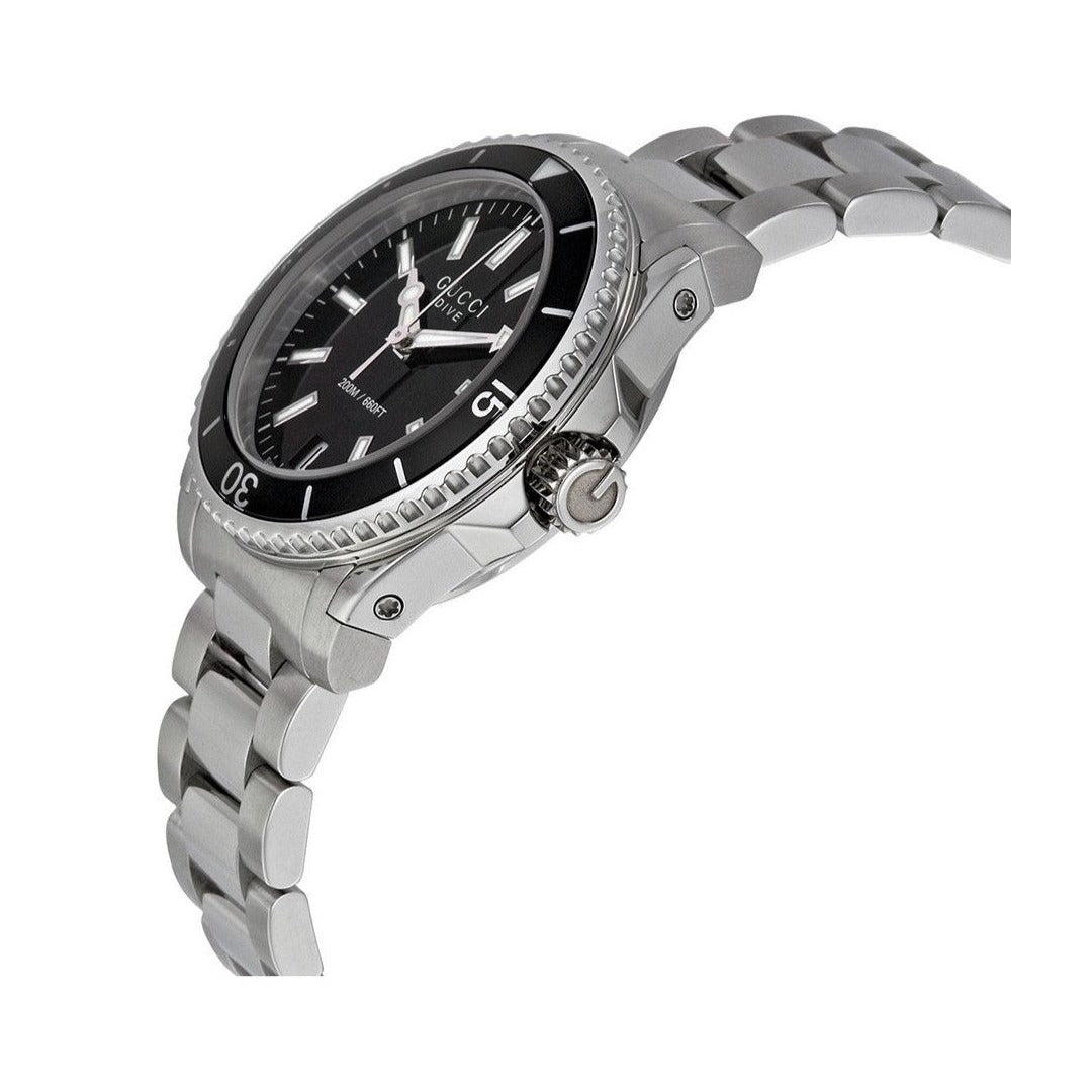  Shop Authentic Gucci Dive Black Dial Silver Steel Strap Watch For Women - YA136403 - Luxxuri