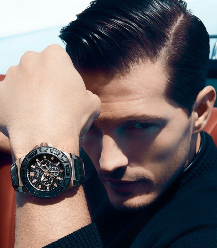  Shop Authentic Guess Force Analog Black Dial Black Leather Strap Watch For Men - W0674G6 - Luxxuri
