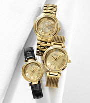  Shop Authentic Guess Park Avenue Quartz Gold Dial Black Leather Strap Watch For Women - W0838L1 - Luxxuri