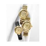  Shop Authentic Guess Park Avenue Quartz Gold Dial Black Leather Strap Watch For Women - W0838L1 - Luxxuri