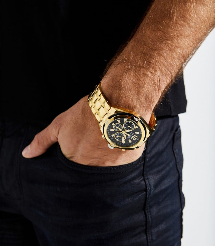  Shop Authentic Guess Surge Chronograph Black Dial Gold Steel Strap Watch for Men - W1258G2 - Luxxuri