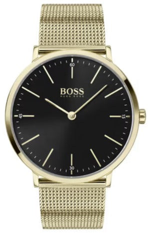  Shop Authentic Hugo Boss Horizon Quartz Black Dial Gold Mesh Bracelet Watch For Men - HB1513735 - Luxxuri