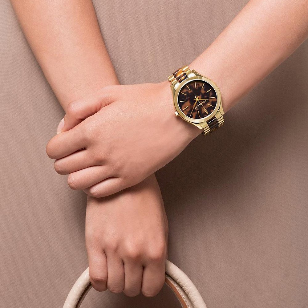  Shop Authentic Michael Kors Slim Runway Tortoise Shell Dial Two Tone Steel Strap Watch for Women - MK4284 - Luxxuri