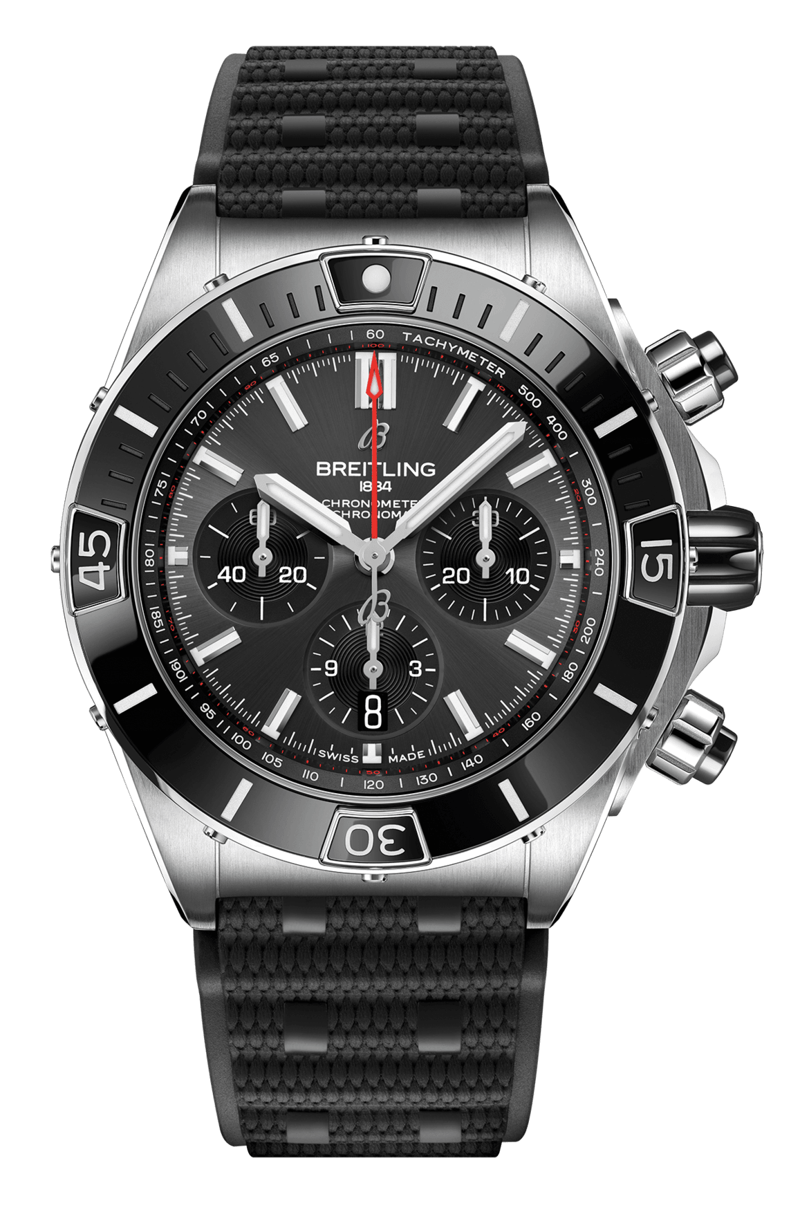  Shop Authentic Breitling Super Chronomat B01 44 Black Dial Black Rubber Strap Watch for Men - AB0136251B2S1 - Luxxuri
