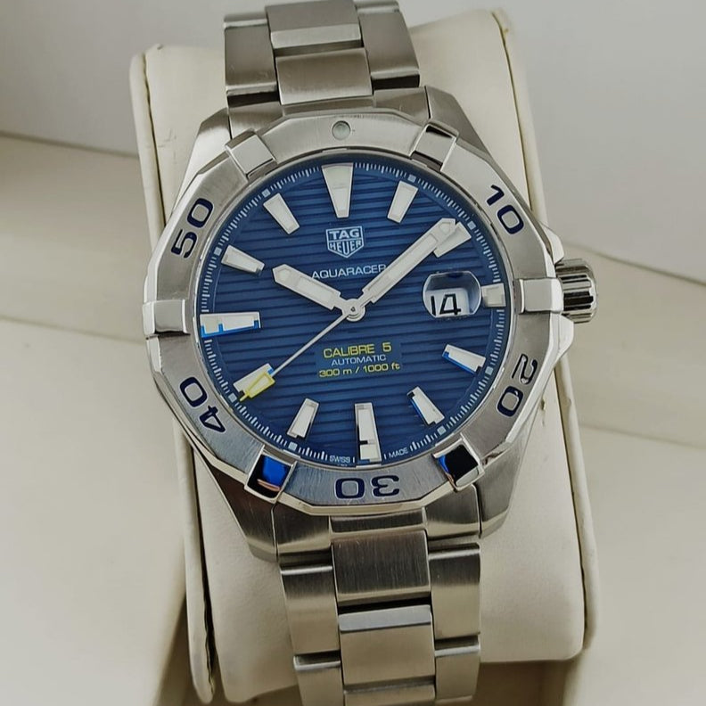  Shop Authentic Tag Heuer Aquaracer Calibre 5 Automatic Blue Dial Silver Steel Strap Watch for Men - WAY2012.BA0927 - Luxxuri
