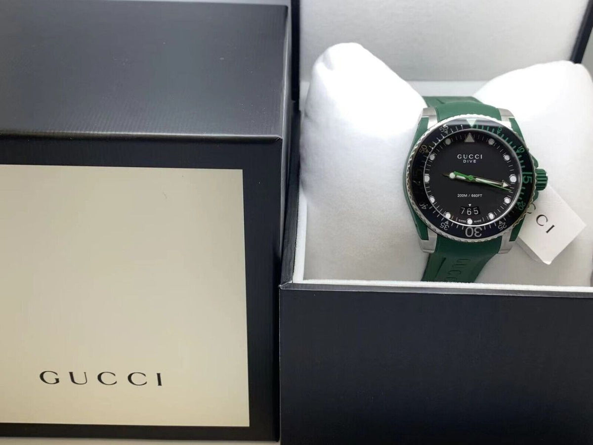  Shop Authentic Gucci Dive Black Dial Green Rubber Strap Watch For Men - YA136310 - Luxxuri