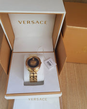  Shop Authentic Versace Shadov Quartz Gold Dial Gold Steel Strap Watch for Women - VEBM00618 - Luxxuri