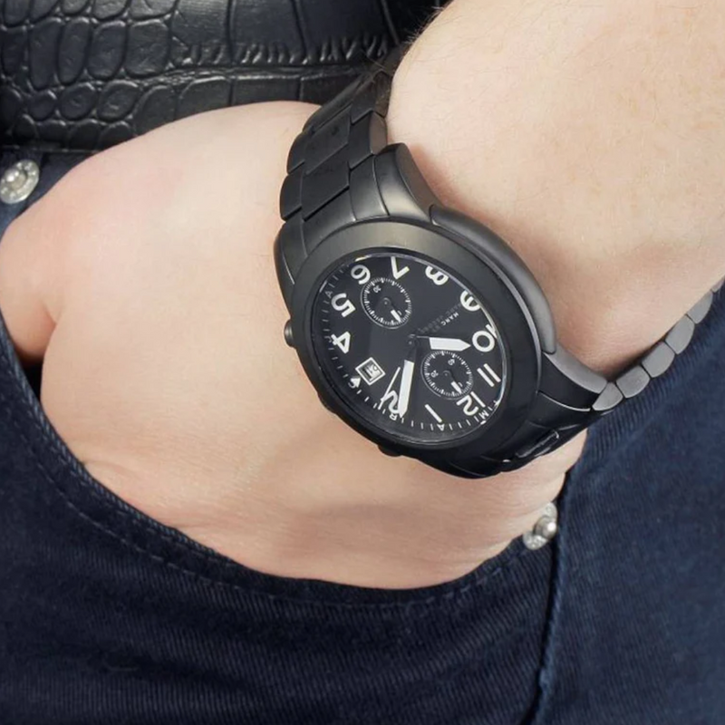  Shop Authentic Marc Jacobs Larry Chronograph Black Dial Black Steel Strap Watch for Men - MBM5032 - Luxxuri