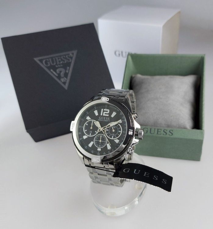 Shop Authentic Guess Surge Chronograph Black Dial Silver Steel Strap Watch for Men - W1258G1 - Luxxuri