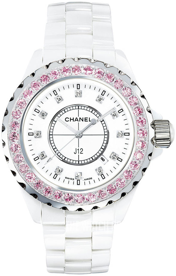  Shop Authentic Chanel J12 Sapphire Bezel Ceramic White Dial White Steel Strap Watch for Women - J12 H2010 - Luxxuri
