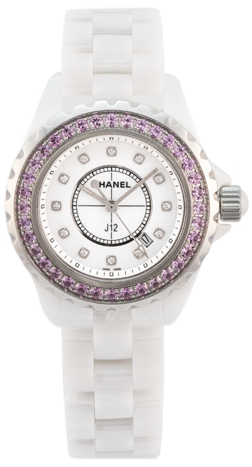  Shop Authentic Chanel J12 Sapphire Bezel Ceramic White Dial White Steel Strap Watch for Women - J12 H2010 - Luxxuri