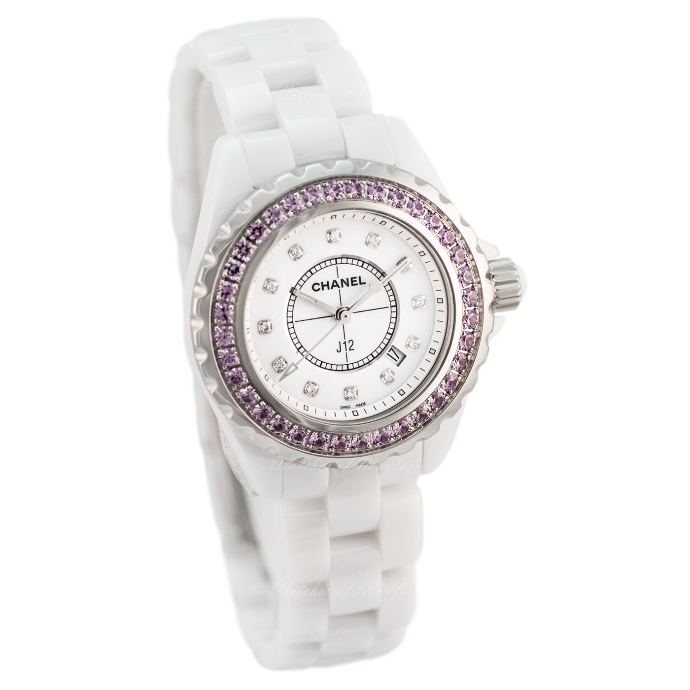  Shop Authentic Chanel J12 Sapphire Bezel Ceramic White Dial White Steel Strap Watch for Women - J12 H2010 - Luxxuri