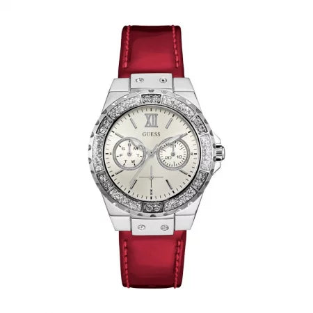  Shop Authentic Guess Limelight Quartz Diamonds White Dial Red Leather Strap Watch For Women - W0775L11 - Luxxuri