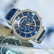  Shop Authentic Swarovski Passage Chrono Crystal Blue Dial Blue Leather Strap Watch for Women - 5580342 - Luxxuri
