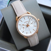  Shop Authentic Fossil Tailor Quartz White Dial Pink Leather Strap Watch for Women - ES4393 - Luxxuri