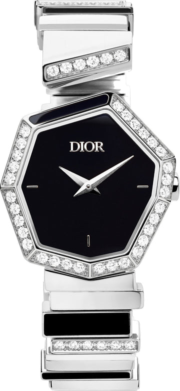  Shop Authentic Dior Gem Dior Mother of Pearl Diamonds Black Dial Silver Steel Strap Watch for Women - CD18111X1058 - Luxxuri