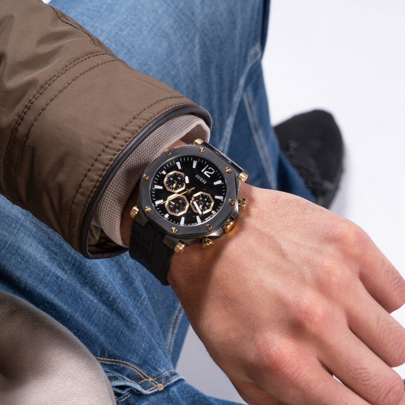  Shop Authentic Guess Edge Chronograph Black Dial Black Leather Strap Watch For Men - GW0492G1 - Luxxuri