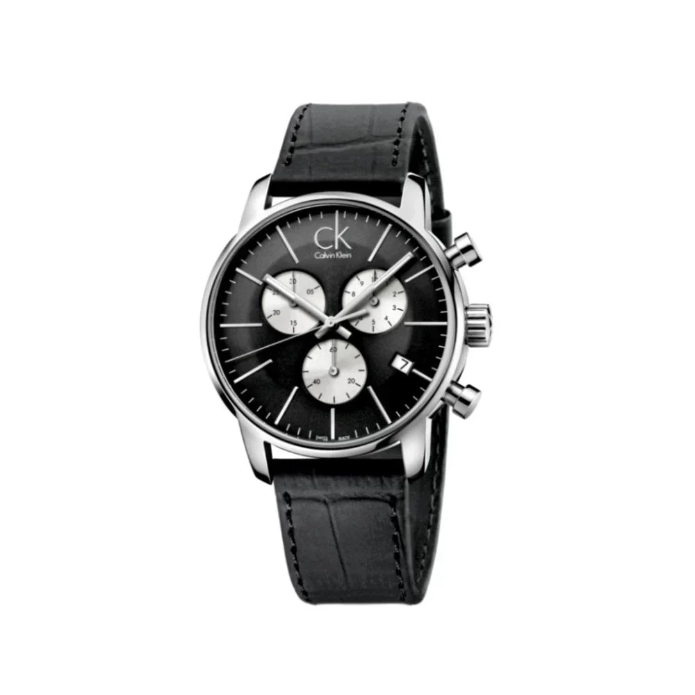  Shop Authentic Calvin Klein City Chronograph Black Dial Black Leather Strap Watch for Men - K2G271CX - Luxxuri