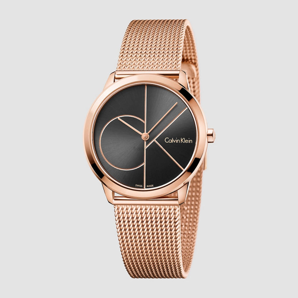  Shop Authentic Calvin Klein Minimal Black Dial Rose Gold Mesh Bracelet Watch for Men - K3M22621 - Luxxuri