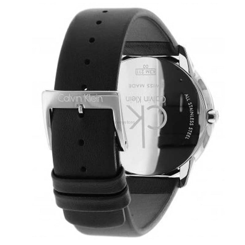  Shop Authentic Calvin Klein Minimal Silver Dial Black Leather Strap Watch for Men - K3M211CY - Luxxuri