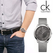  Shop Authentic Calvin Klein Minimal Grey Dial Silver Mesh Bracelet Watch for Men - K3M21124 - Luxxuri