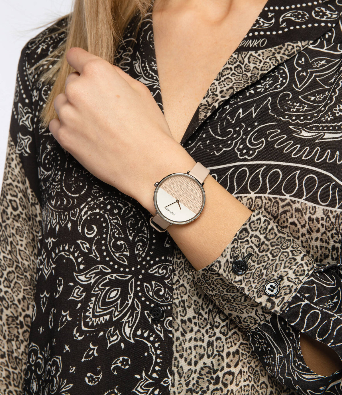  Shop Authentic Calvin Klein Rise White Beige Dial Beige Leather Strap Watch for Women - K7A231XH - Luxxuri