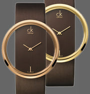  Shop Authentic Calvin Klein Glam Transparent Dial Brown Leather Strap Watch for Women - K9423503 - Luxxuri