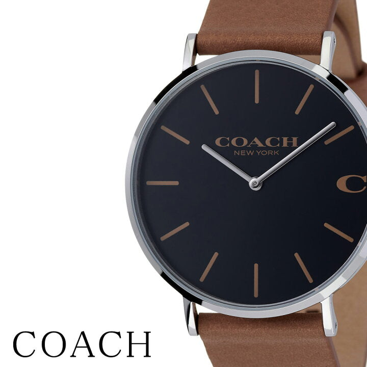 Coach Charles Black Dial Brown Leather Strap Watch for Men - 14602155