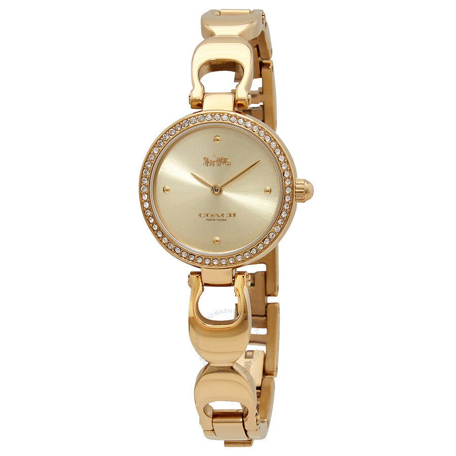 Coach Park Diamonds Gold Dial Gold Steel Strap Watch for Women - 14503171