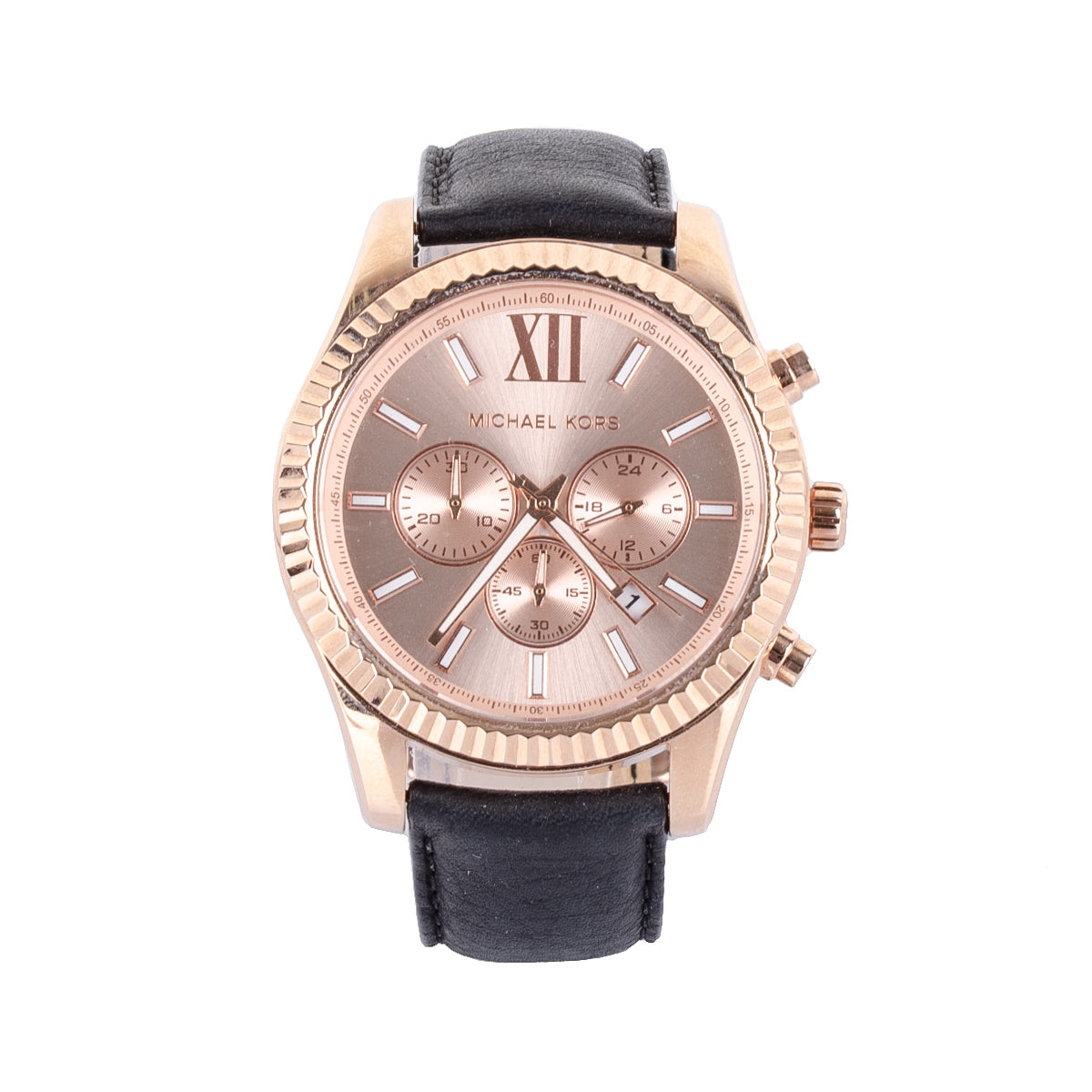  Shop Authentic Michael Kors Lexington Chronograph Rose Gold Dial Black Leather Strap Watch For Men - MK8516 - Luxxuri