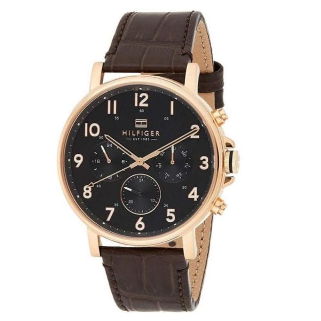  Shop Authentic Tommy Hilfiger Daniel Black Dial Brown Leather Strap Watch for Men - 1710379 - Luxxuri
