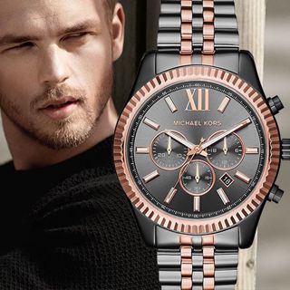  Shop Authentic Michael Kors Lexington Chronograph Black Dial Two Tone Steel Strap Watch for Men - MK8561 - Luxxuri