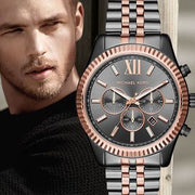  Shop Authentic Michael Kors Lexington Chronograph Black Dial Two Tone Steel Strap Watch for Men - MK8561 - Luxxuri