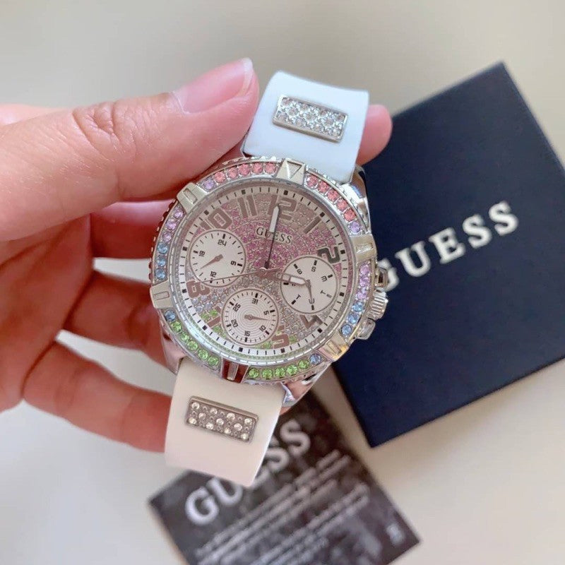  Shop Authentic Guess Frontier Diamonds Silver Dial White Rubber Strap Watch for Women - GW0045L1 - Luxxuri