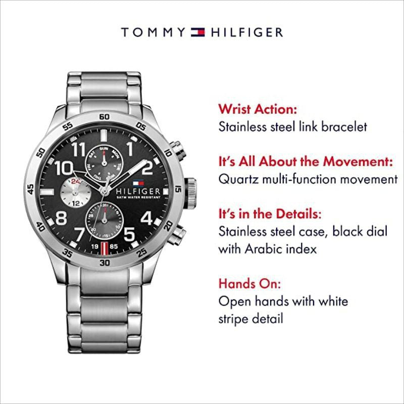  Shop Authentic Tommy Hilfiger Cool Sport Multifunction Black Dial Silver Steel Strap Watch for Men - 1791141 - Luxxuri