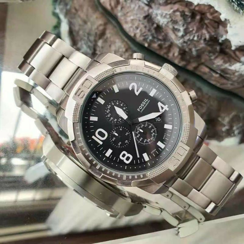  Shop Authentic Fossil Bronson Chronograph Black Dial Silver Steel Strap Watch for Men - FS5710 - Luxxuri