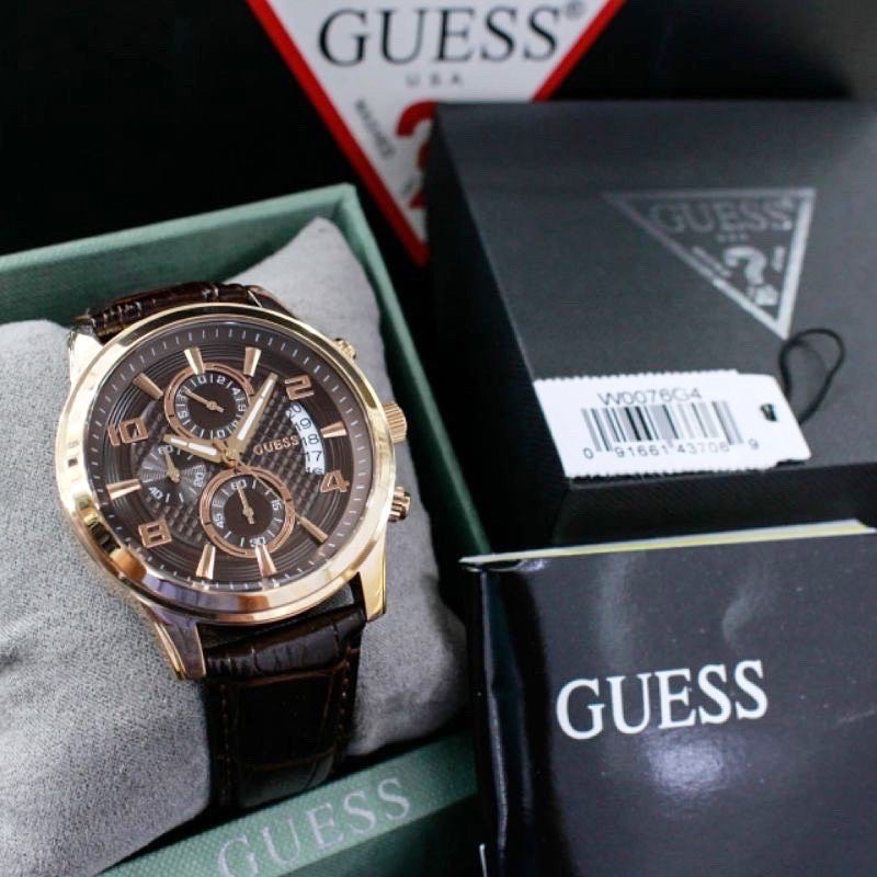  Shop Authentic Guess Exec Chronograph Brown Dial Brown Leather Strap Watch For Men - W0076G4 - Luxxuri