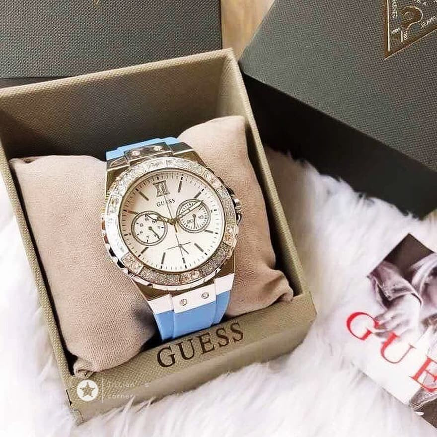  Shop Authentic Guess Limelight Crystals White Dial Blue Rubber Strap Watch for Women - W1053L5 - Luxxuri