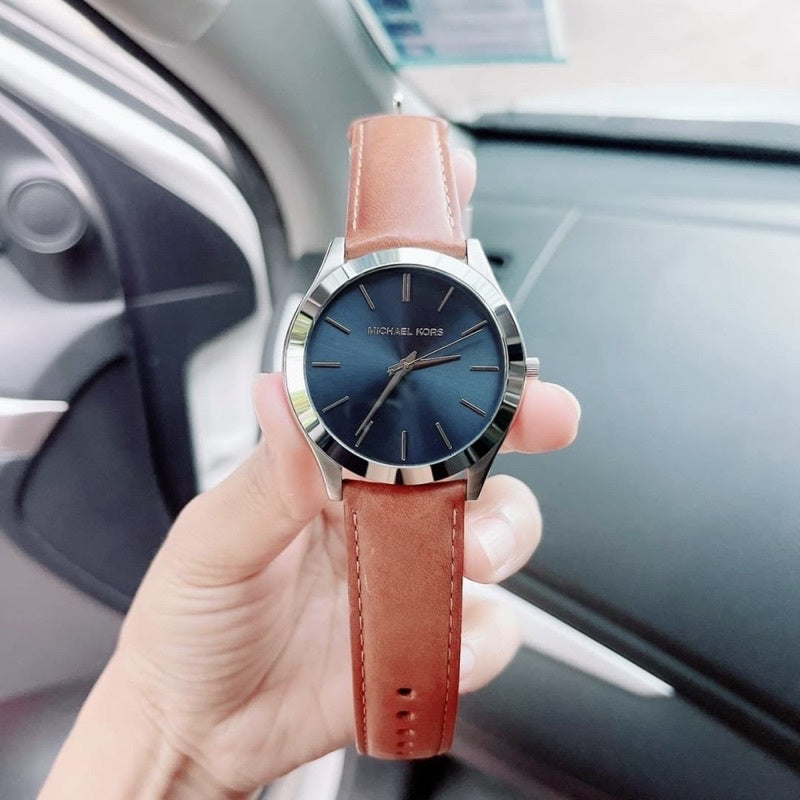  Shop Authentic Michael Kors Slim Runway Analog Blue Dial Brown Leather Strap Watch For Men - MK8508 - Luxxuri