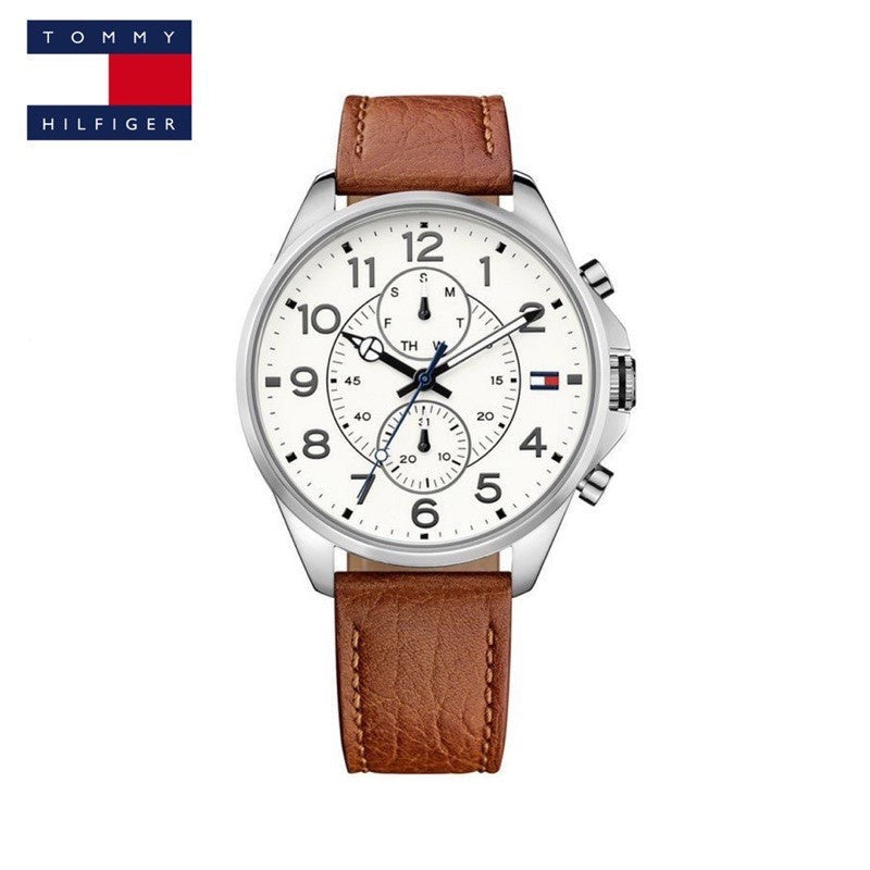  Shop Authentic Tommy Hilfiger Dean Quartz Multifunction White Dial Brown Leather Strap Watch for Men - 1791274 - Luxxuri
