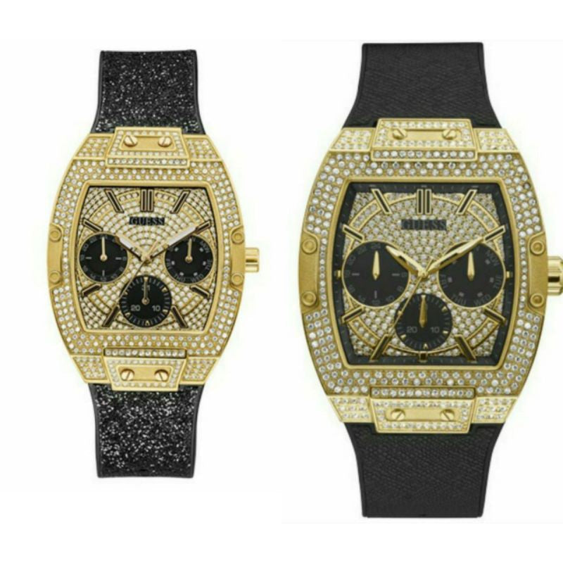  Shop Authentic Guess Raven Diamonds Champagne Dial Black Rubber Strap Watch For Women - GW0105L2 - Luxxuri