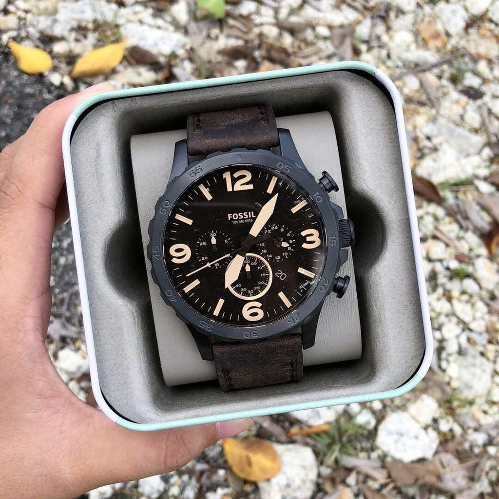  Shop Authentic Fossil Nate Chronograph Brown Dial Brown Leather Strap Watch for Men - JR1487 - Luxxuri
