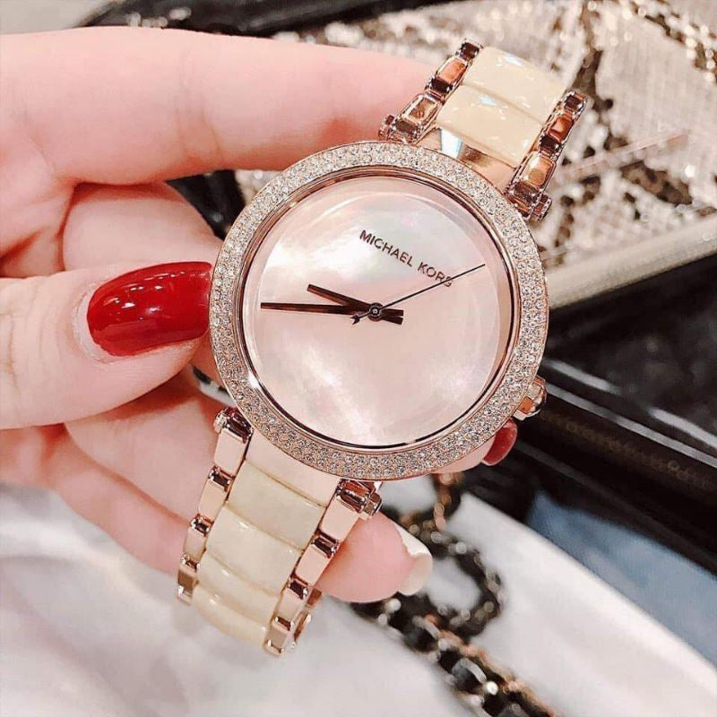  Shop Authentic Michael Kors Parker Mother of Pearl Pink Dial Two Tone Steel Strap Watch for Women - MK6492 - Luxxuri
