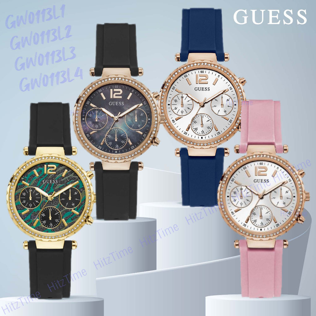  Shop Authentic Guess Solstice Diamonds Silver Dial Blue Rubber Strap Watch for Women - GW0113L3 - Luxxuri