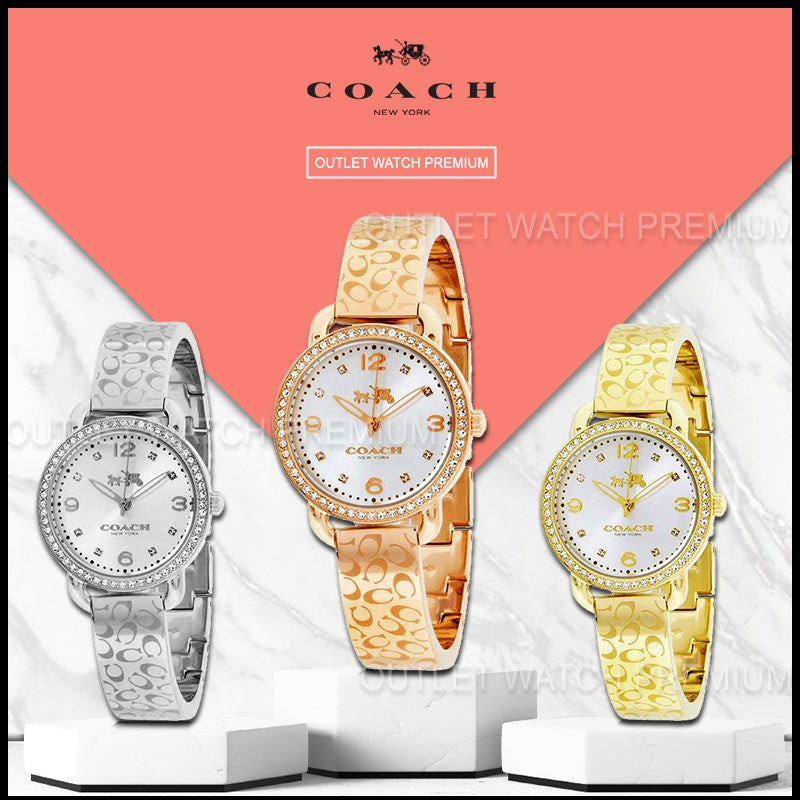 Coach Delancey Diamonds Silver Dial Gold Steel Strap Watch for Women - 14502354