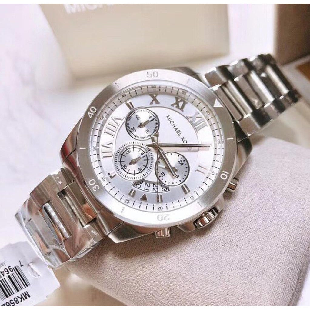  Shop Authentic Michael Kors Brecken Chronograph Silver Dial Silver Steel Strap Watch For Women - MK8562 - Luxxuri