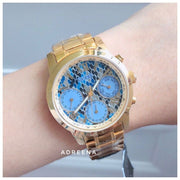  Shop Authentic Guess Mini Sunrise Quartz Blue Dial Gold Steel Strap Watch For Women - W0448L6 - Luxxuri