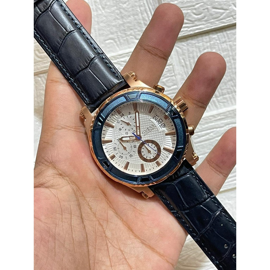  Shop Authentic Guess Pinnacle Chronograph White Dial Blue Leather Strap Watch For Men - W0673G6 - Luxxuri